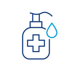 Fototapeta premium Hand Sanitizer Bottle Linear Icon. Hygiene Product Line Icon. Antiseptic Liquid or Sanitizer Gel for kill Bacteria, Fungi. Disinfection Alcohol Bottle with Pump. Editable stroke. Vector illustration