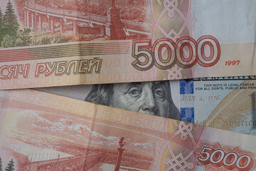 Russian ruble and american dolors, ruble concept from above dolor