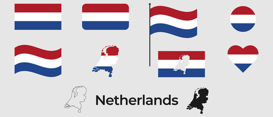 Flag of Netherlands. Silhouette of Netherlands. National symbol.