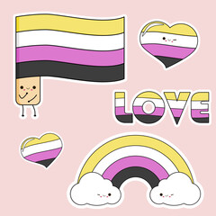 Non-binary flag, love, hearts LGBT+, kawai, cute items.
