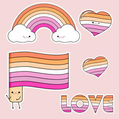 Lesbian, LGBT flag, rainbow, love, hearts, kawai, cute items.