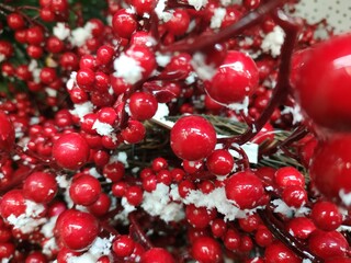 Christmas Tree and Decorations over Snow background.