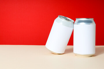 Concept of drink, blank cans, space for text
