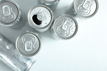 Concept of drink, blank cans, space for text