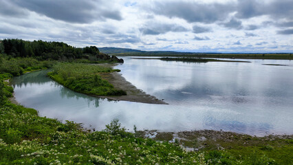 Landscape of the river at Laugaras in Iceland