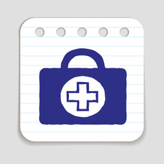 Doodle Doctors Bag icon. Infographic symbol hand drawn with pen. Scribble style graphic design element. Web button. Medical symbol on a notepad page with lines.