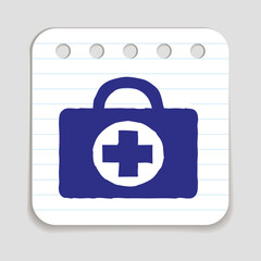 Fototapeta premium Doodle Doctors Bag icon. Infographic symbol hand drawn with pen. Scribble style graphic design element. Web button. Medical symbol on a notepad page with lines.