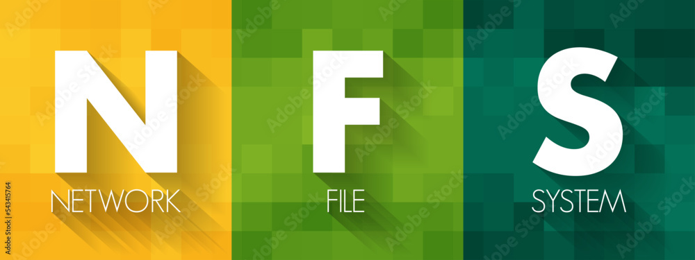 Poster nfs network file system - mechanism for storing files on a network, acronym text concept background