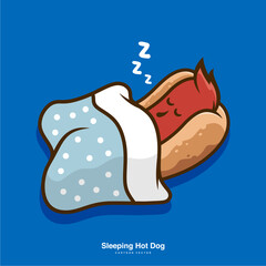 hot dog cartoon mascot sleeping