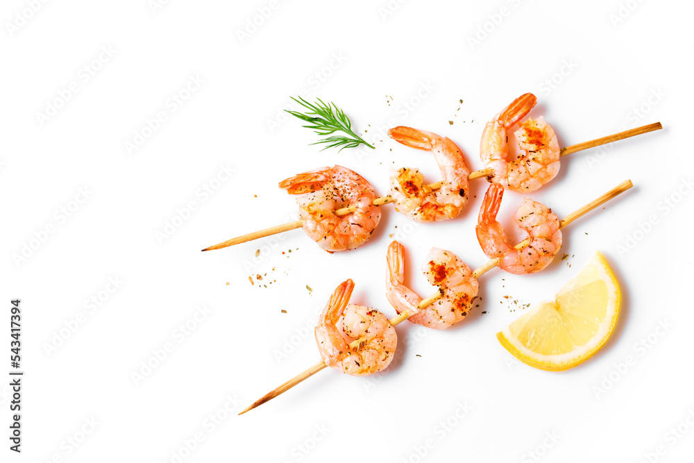 Poster grilled shrimp skewers