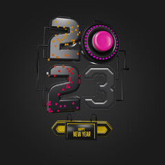 2023 Happy New Year Font  Calligraphy Black Background Image