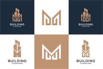 abstract initial letter M and building logo