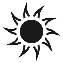 Black sun logo. Hot weather symbol. Sky sign