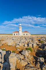 Punta Nati Lighthouse in Menorca, Spain.