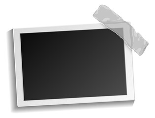 Photo card sticked with transparent adhesive tape. Realistic mockup