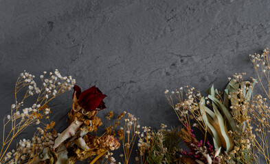 Dried flower background. Dried flower frame ドライフラワーの背景。ドライフラワーのフレーム