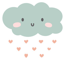 Kawaii cloud with falling hearts. Lovely nursery decoration