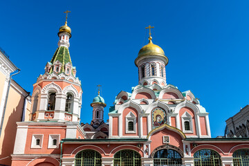 Fototapeta na wymiar Facade of the Orthodox church Kazan Cathedral on Red Square, Moscow, Russia