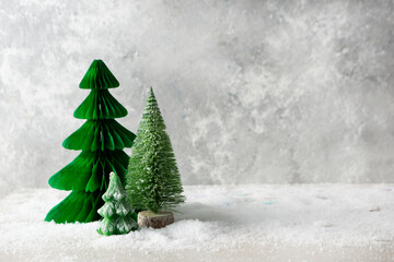 Christmas background copy space with green tree paper candle