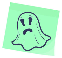 Sticky note with ghost drawing. Green halloween sticker