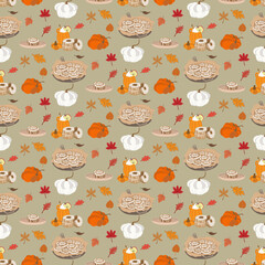 Coffee cup, cookies and spices seamless pattern.