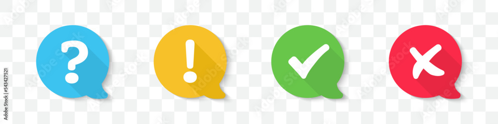 Aufkleber set of tick, cross, question mark, exclamation point icons in speech bubble with shadow