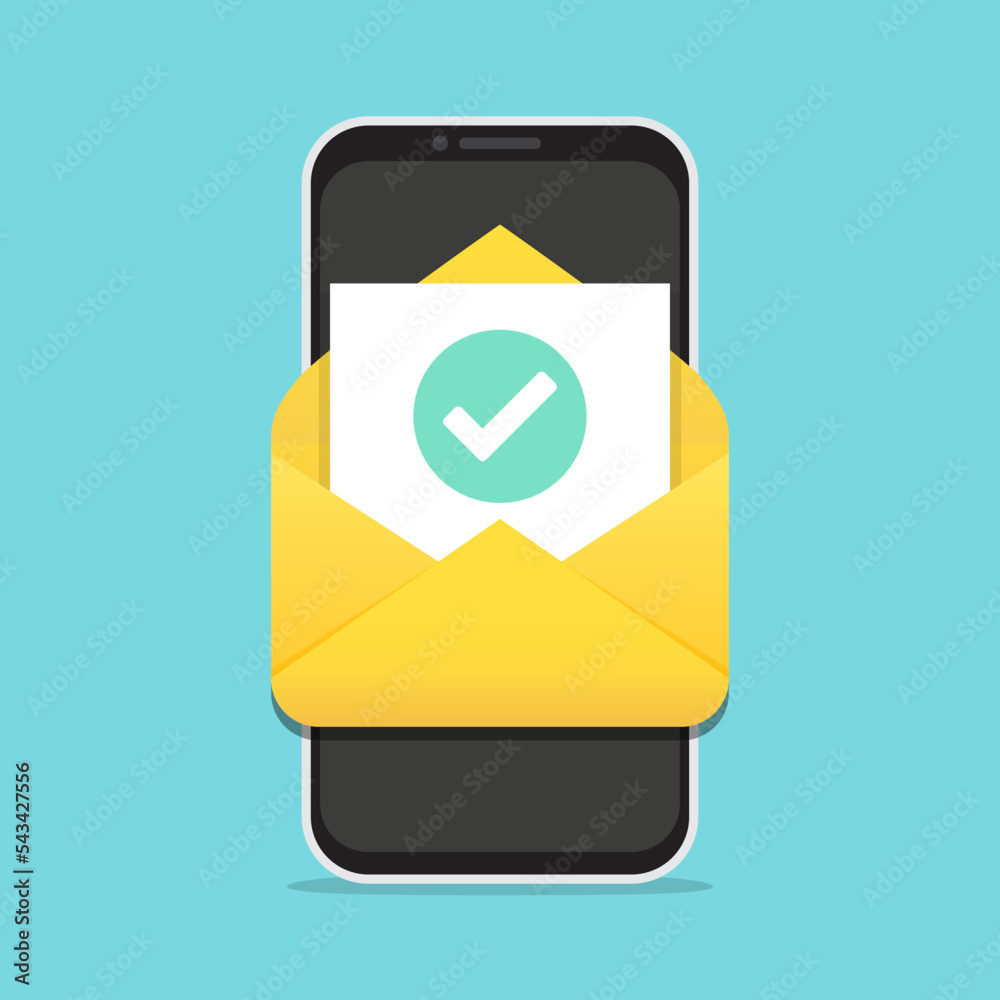 Leinwandbilder smartphone with open email message with tick in a flat design