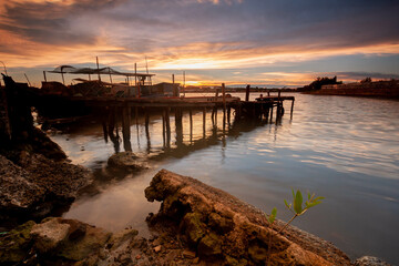 Obraz premium Small fishing boat sailing in an open Mediterranean sea, close-up.