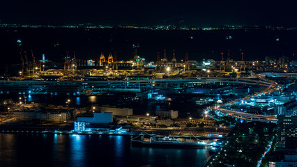 Fototapeta na wymiar Night view of container terminal at Yokohama, kanagawa, Japan at night.