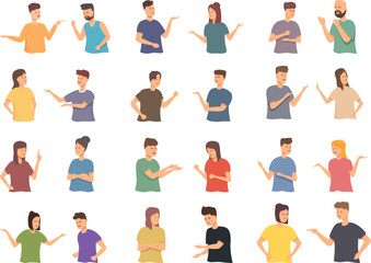 Argument icons set cartoon vector. Scream angry. Men team