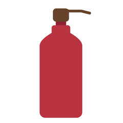 Dispenser for soap or shampoo in a flat simple red bottle