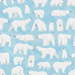Seamless pattern with polar bears. Wild realistic animals of the North. Vector print