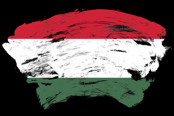 Hungary flag on distressed black stroke brush background