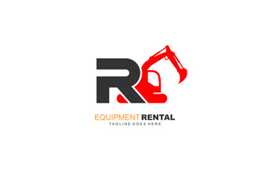 R logo excavator for construction company. Heavy equipment template vector illustration for your brand.