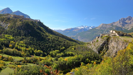 General view of Durance valley around Briançon, with Fort des Tetes on the left and Fort des...