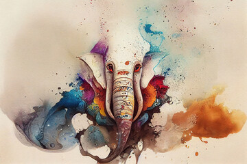 AI generated image of Hindy God Ganesha, painted using paint splashes - obrazy, fototapety, plakaty