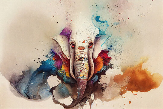 AI generated image of Hindy God Ganesha, painted using paint splashes