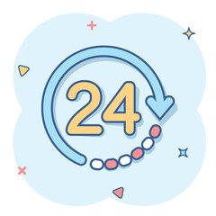 Clock icon in comic style. Watch cartoon vector illustration on white isolated background. Timer splash effect business concept.