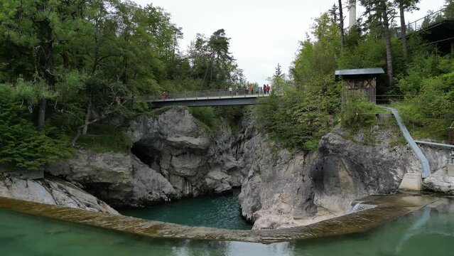 Lechfall Fussen Germany  stepped waterfall drone aerial view