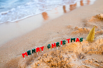 Vacation by the sea. Celebration of the traditional December holiday near the ocean. The text of a...