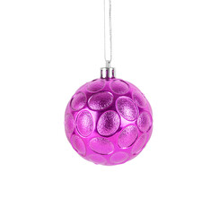 New year pink ball hanging on a rope isolated