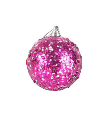 purple christmas ball with pink and silver sequins isolated