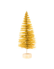 Small golden glitter Christmas tree toy isolated