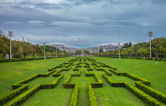  landscape of Parque Eduardo VII do Reino Unido, Lisbon, Portugal.
