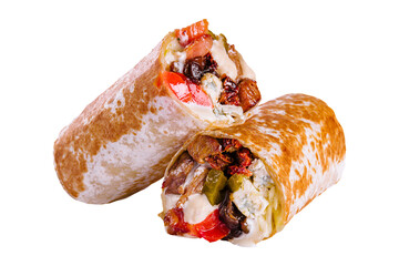 fresh roll of thin lavash or pita bread filled with grilled meat