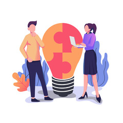 People with light bulb puzzle business concept