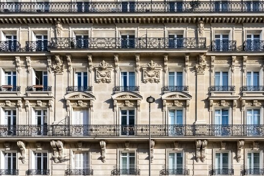 Facade Of A Beautifully Ornamented Building With Many Balconies And Windows In Paris