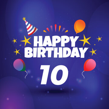 Happy 10th Birthday Balloons Greeting Card Background