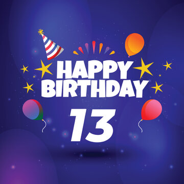 Happy 13th birthday balloons greeting card background