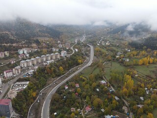 Aerial drone video shooting of Şavşat district of Artvin province